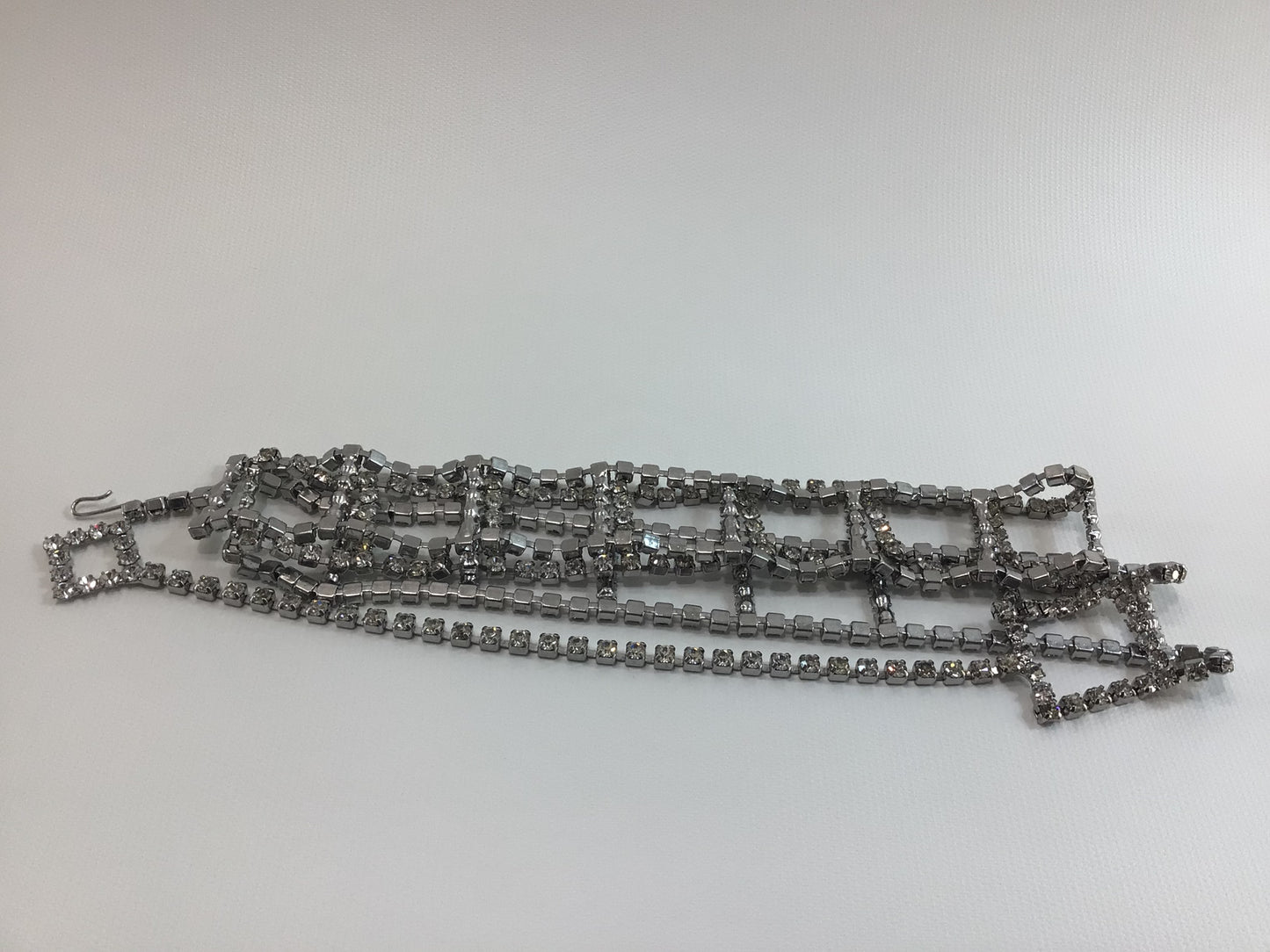 Clear Rhinestone Chain Belt Silver Tone Rectangle Link Vintage Costume Fashion Accessory