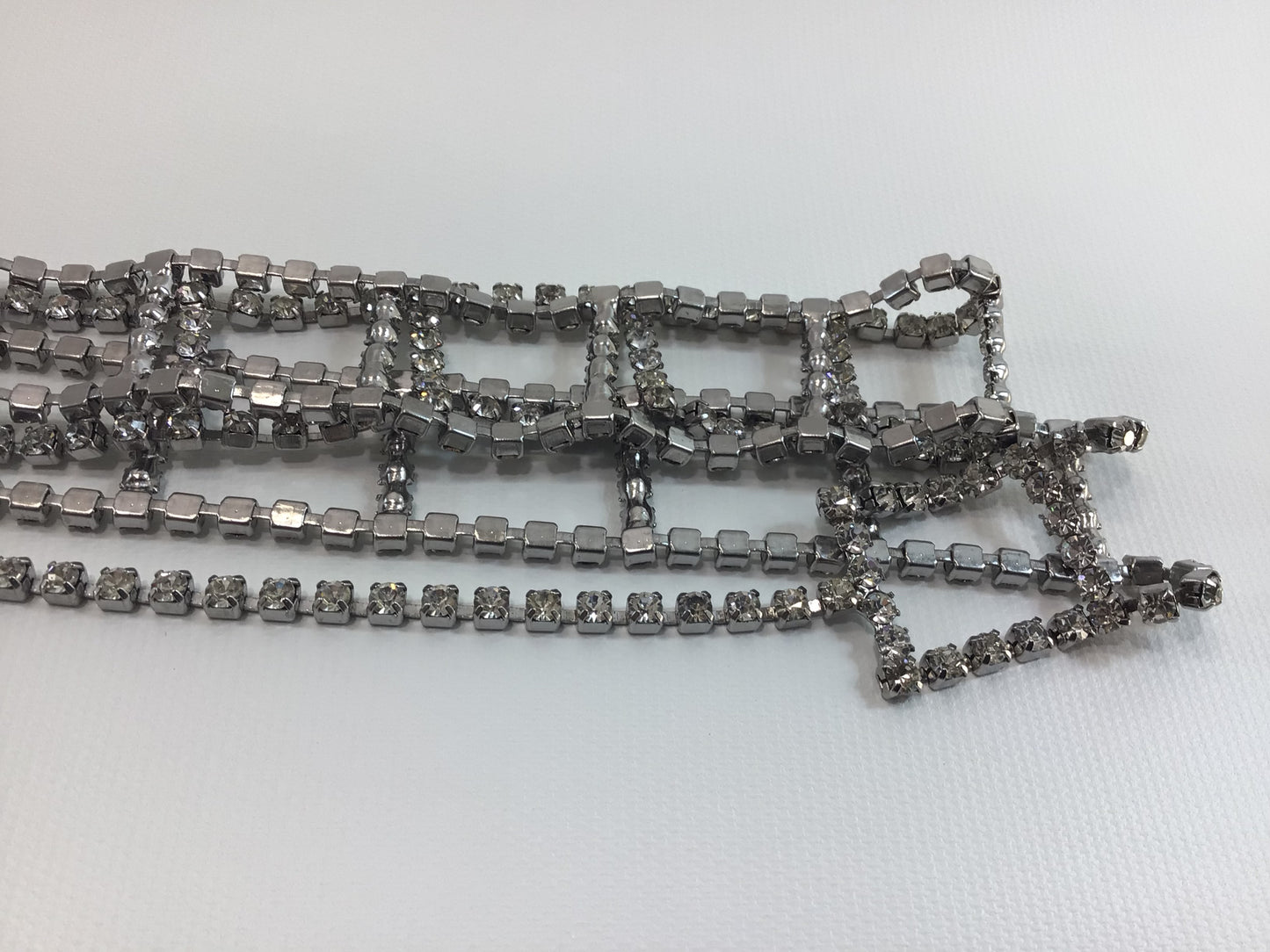 Clear Rhinestone Chain Belt Silver Tone Rectangle Link Vintage Costume Fashion Accessory