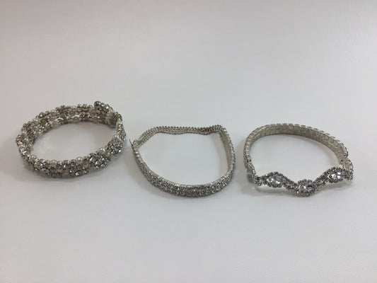 Rhinestone Bracelets Lot of 3 Costume Fashion Jewelry Silver Tone Clear