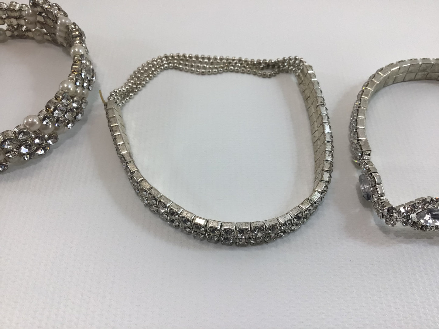 Rhinestone Bracelets Lot of 3 Costume Fashion Jewelry Silver Tone Clear