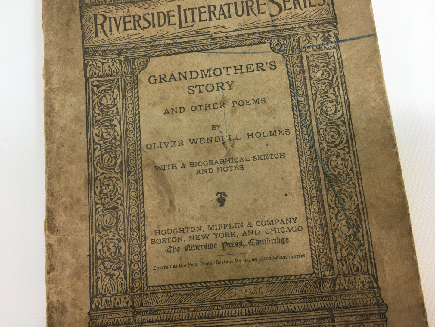 Antique Oliver Wendell Holmes Paperback Book Grandmother's Story and Other Poems Biographical Sketch and Notes Dark Academia Decor 1903