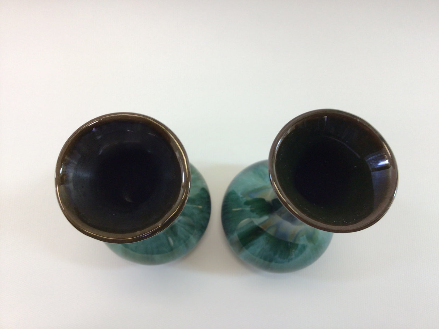 Green Drip Glaze Bud Vases Mid Century Redware Pottery Home Decor