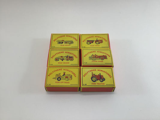 Party Favors Set of 6 Road Construction Vehicles Kitschy Vintage Polythene Miniatures 1950s Heavy Work Equipment Toys