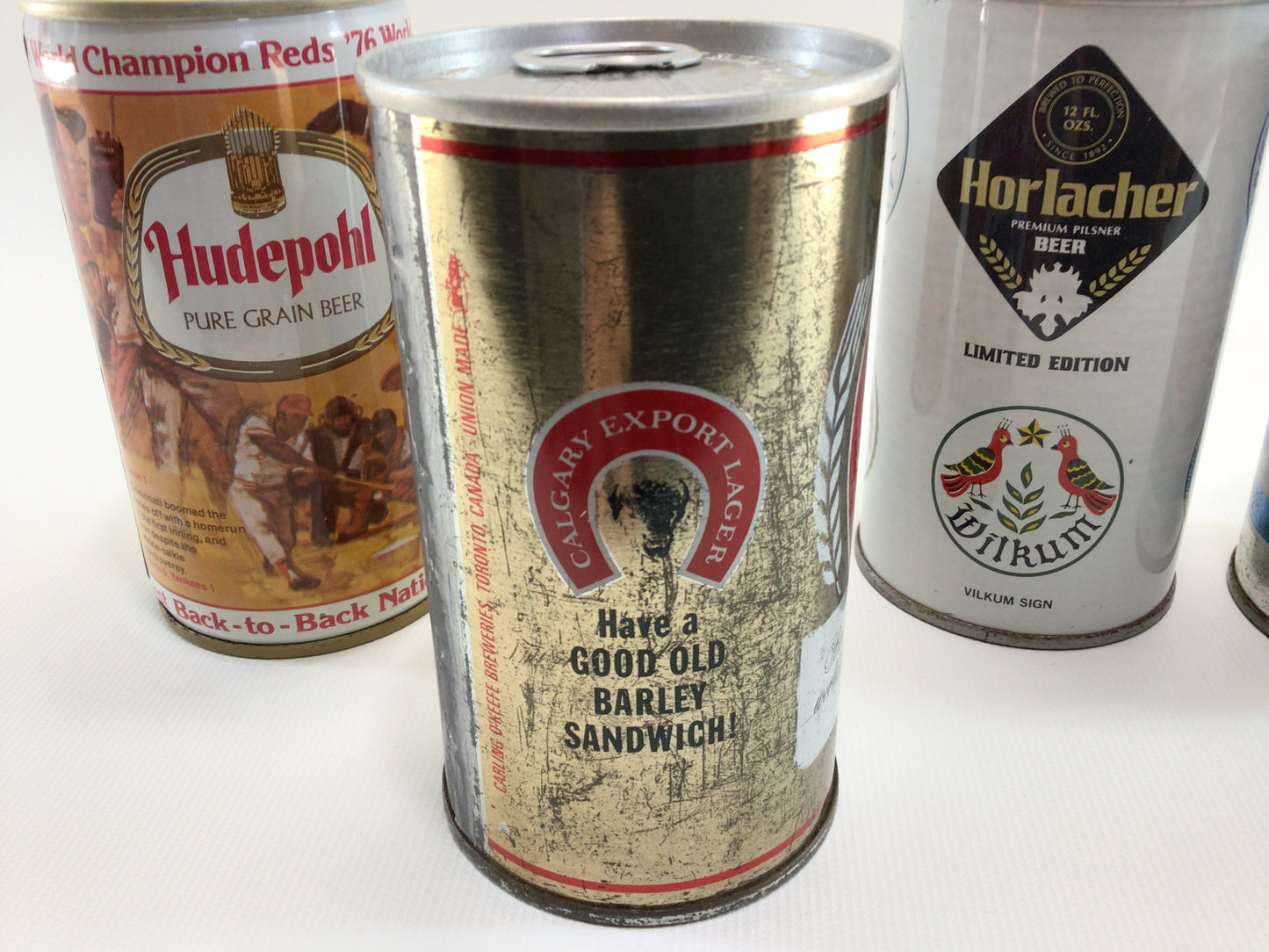 12 oz Beer Can Lot of 4 Vintage 1970's Breweriana Advertising Collectibles Alps Hudepohl Horlacher Calgary