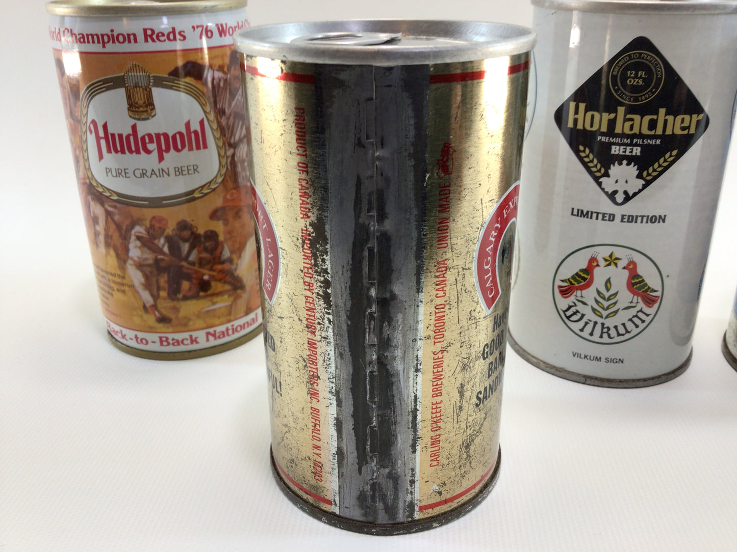 12 oz Beer Can Lot of 4 Vintage 1970's Breweriana Advertising Collectibles Alps Hudepohl Horlacher Calgary