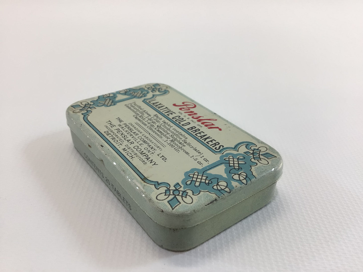 Advertising Tin Penslar Laxative Cold Breakers Vintage Over the Counter Pharmacy Collectible Ephemera