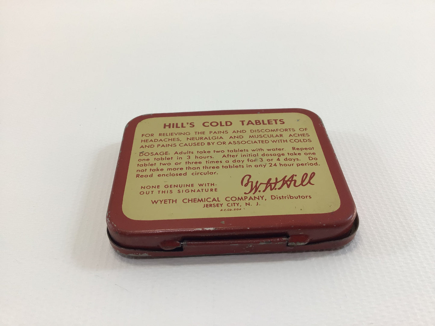 Advertising Tin Hill's Cold Tablets Vintage Over the Counter Pharmacy Collectible Ephemera