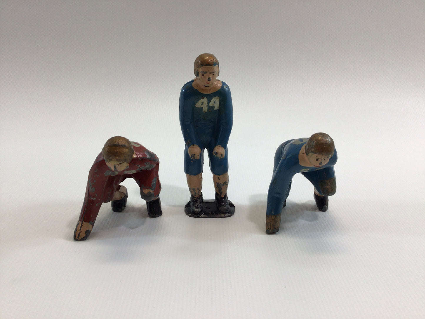 1930s Toy Football Player Action Figures Sheila Toys Lead Cast 2 Linemen and 1 Back.