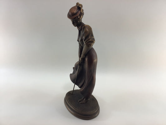 Weighted Bronze 1992 Austin Sculpture 13" Edwardian Woman Golfer Putting Vintage Home Decor