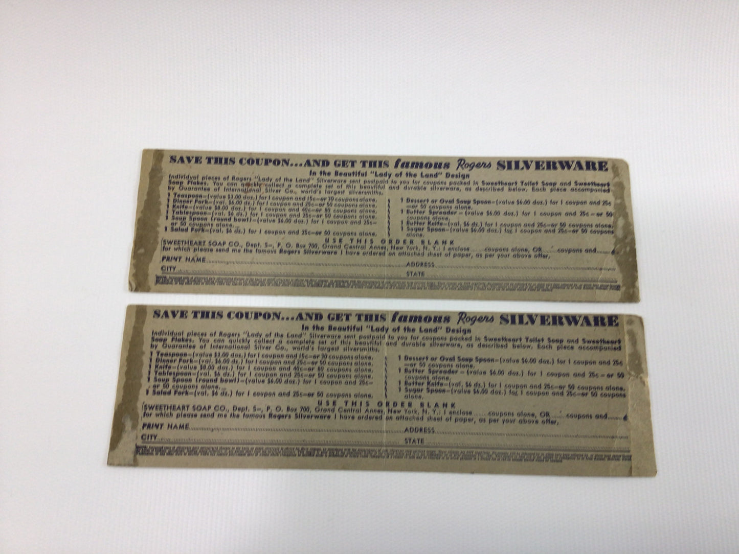 Sweetheart Toilet Soap Box Top Coupons for Rogers Silverware Vintage Ephemera