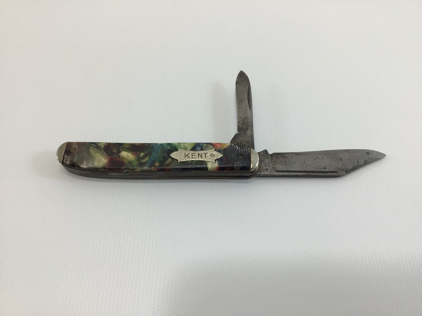 Vintage KENT Pocket Knife Two Blade Made in USA Multi Color Catalin Handle