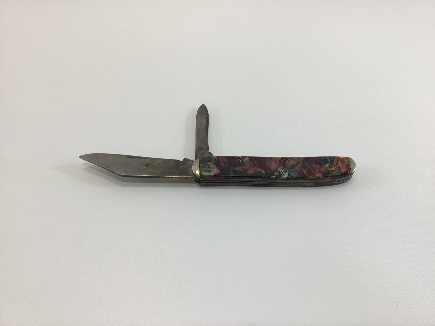 Vintage KENT Pocket Knife Two Blade Made in USA Multi Color Catalin Handle