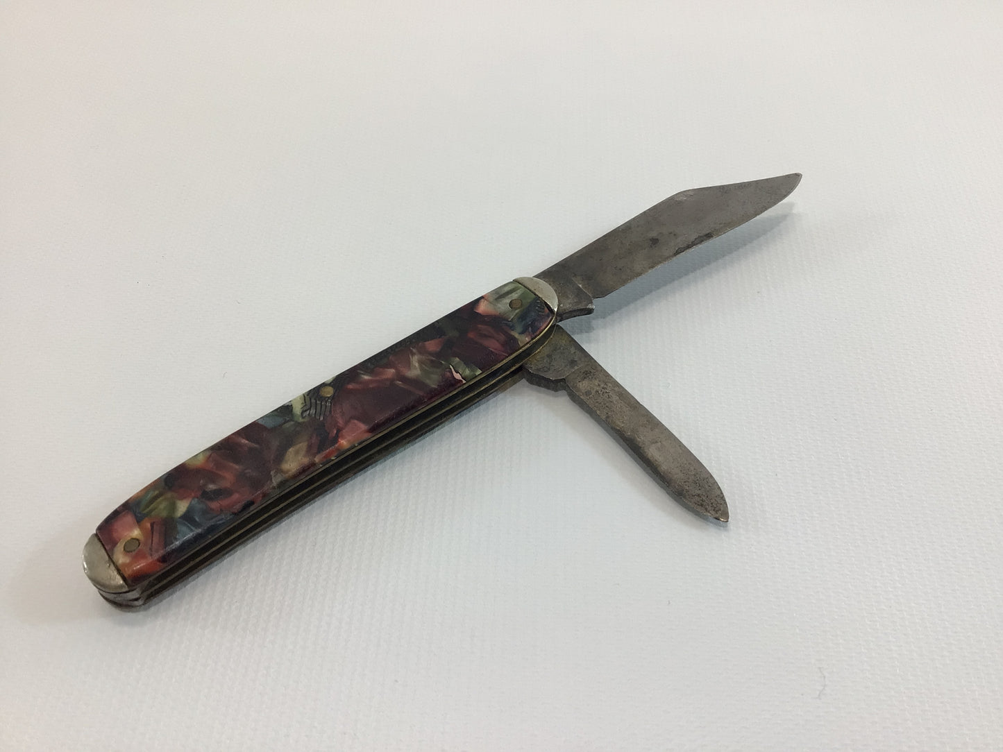 Vintage KENT Pocket Knife Two Blade Made in USA Multi Color Catalin Handle