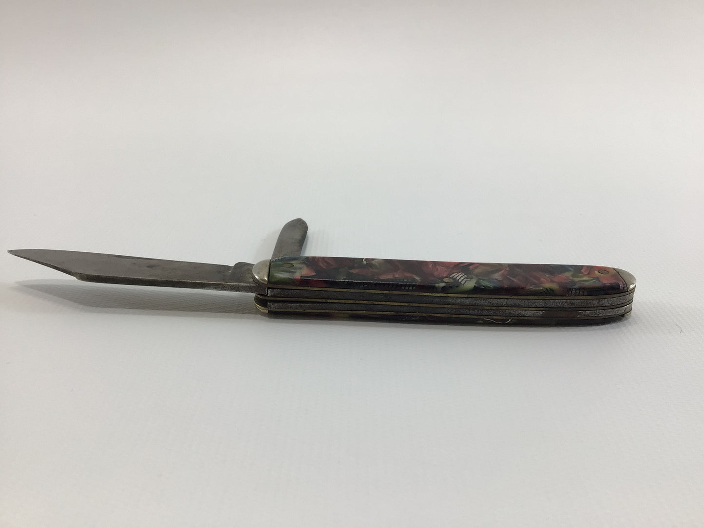 Vintage KENT Pocket Knife Two Blade Made in USA Multi Color Catalin Handle