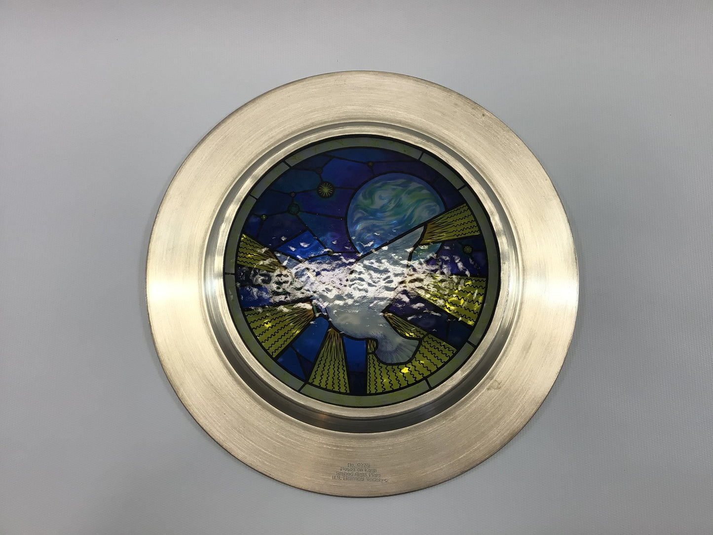 Pewter Stained Glass 10" Plate Christmas Plate Peace on Earth Vintage US Historical Society Collector's Series