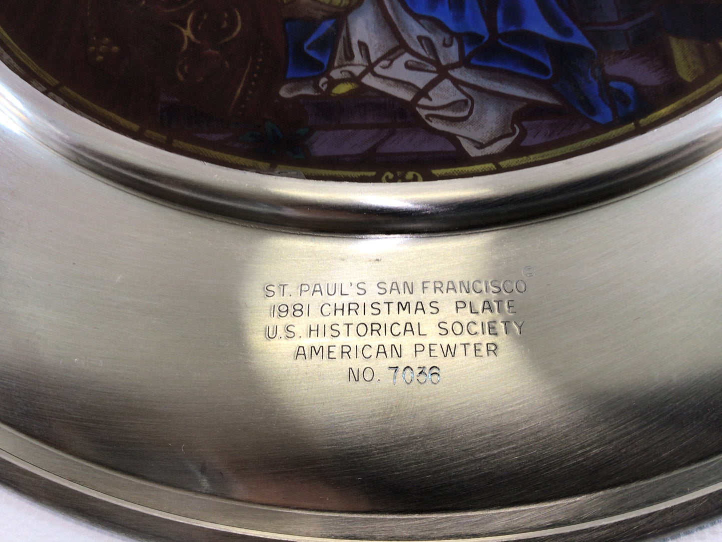 Pewter Stained Glass 10" Plate 1981 Christmas Plate St. Paul's San Francisco Vintage US Historical Society Collector's Series