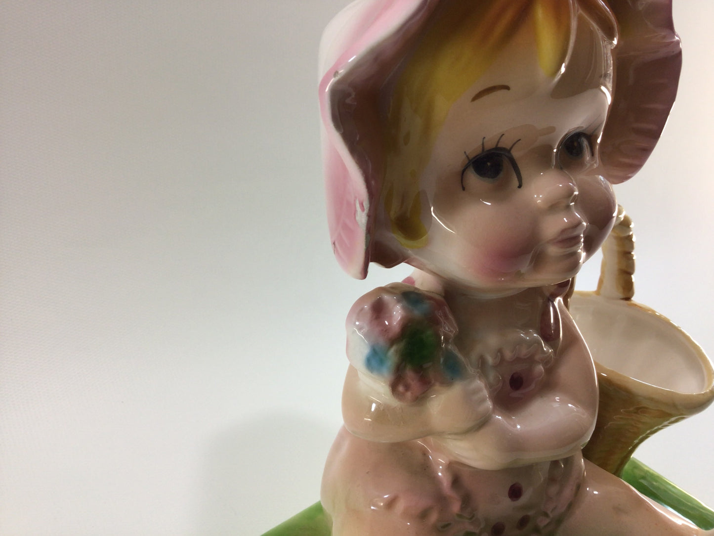 Toddler Baby Girl Picking Flowers 8" Ceramic Figurine Vintage Kitsch Made in Japan