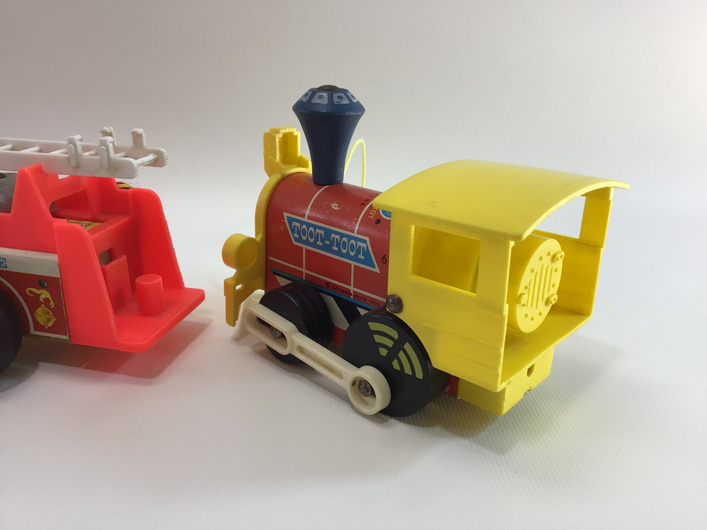 Fisher Price Pull Toys Lot of 3 Small Vintage Toddler Pretend Play Vehicles Chug Chug Fire Engine Toot Toot Mid Century Wooden Construction