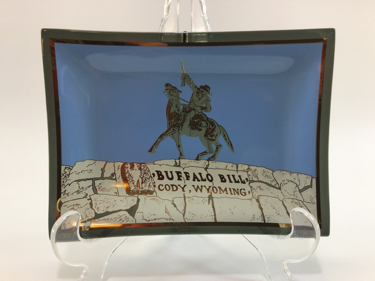 Buffalo Bill Souvenir Glass Trinket Dish Cody Wyoming Vintage Change Tray Ring Holder Ashtray