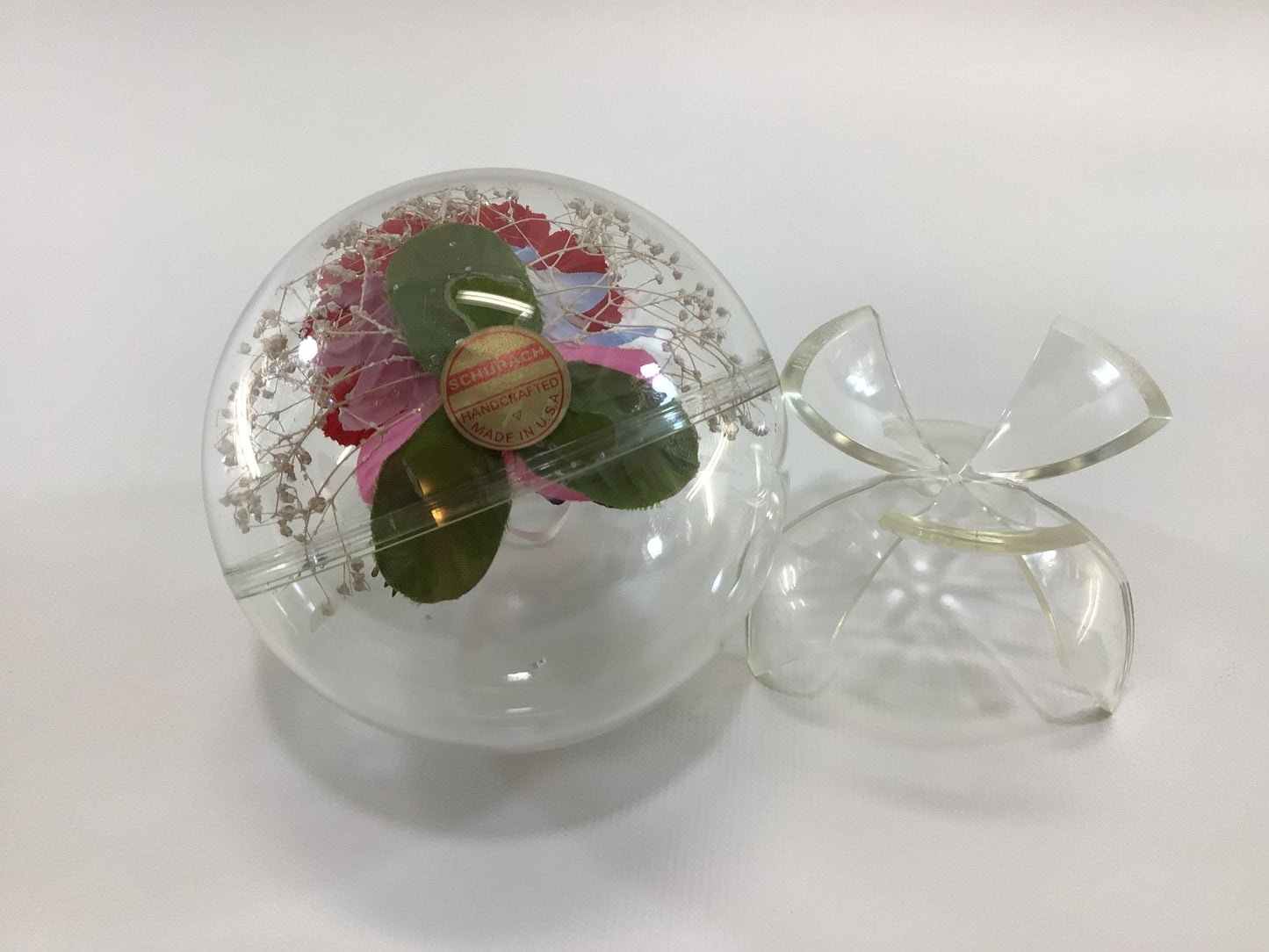 Vintage Acrylic Globe Taxidermy Butterfly and Flowers Schubach Ornament with Stand