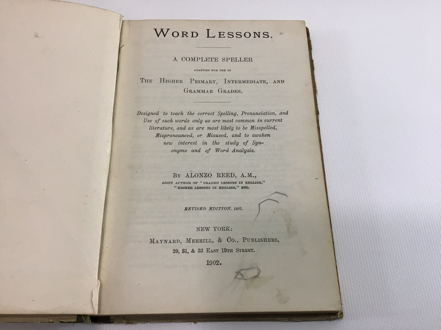 Antique School Textbooks Higher Lessons in English 1903 and Word Lessons 1902