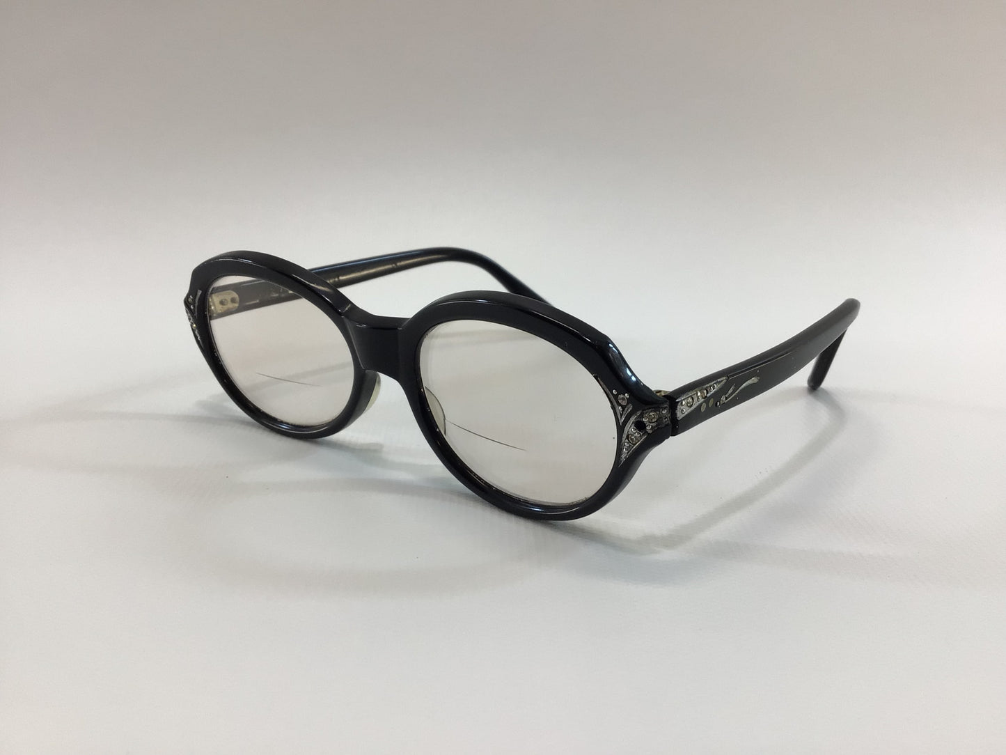 Vintage Women's Eyeglasses Bifocls Pyramid Randy Frame with Rhinestones Retro 60's Eyewear