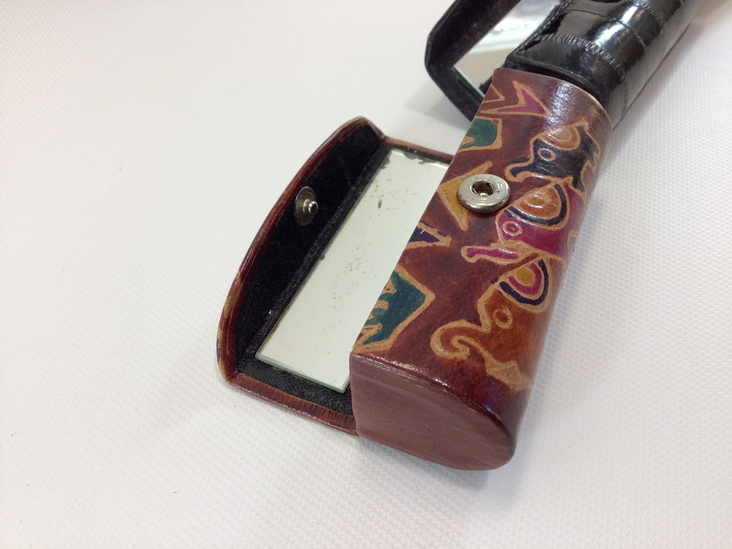 Retro 80s Mirrored Lipstick Case Holders Good Luck Elephants Palm Trees and Faux Alligator