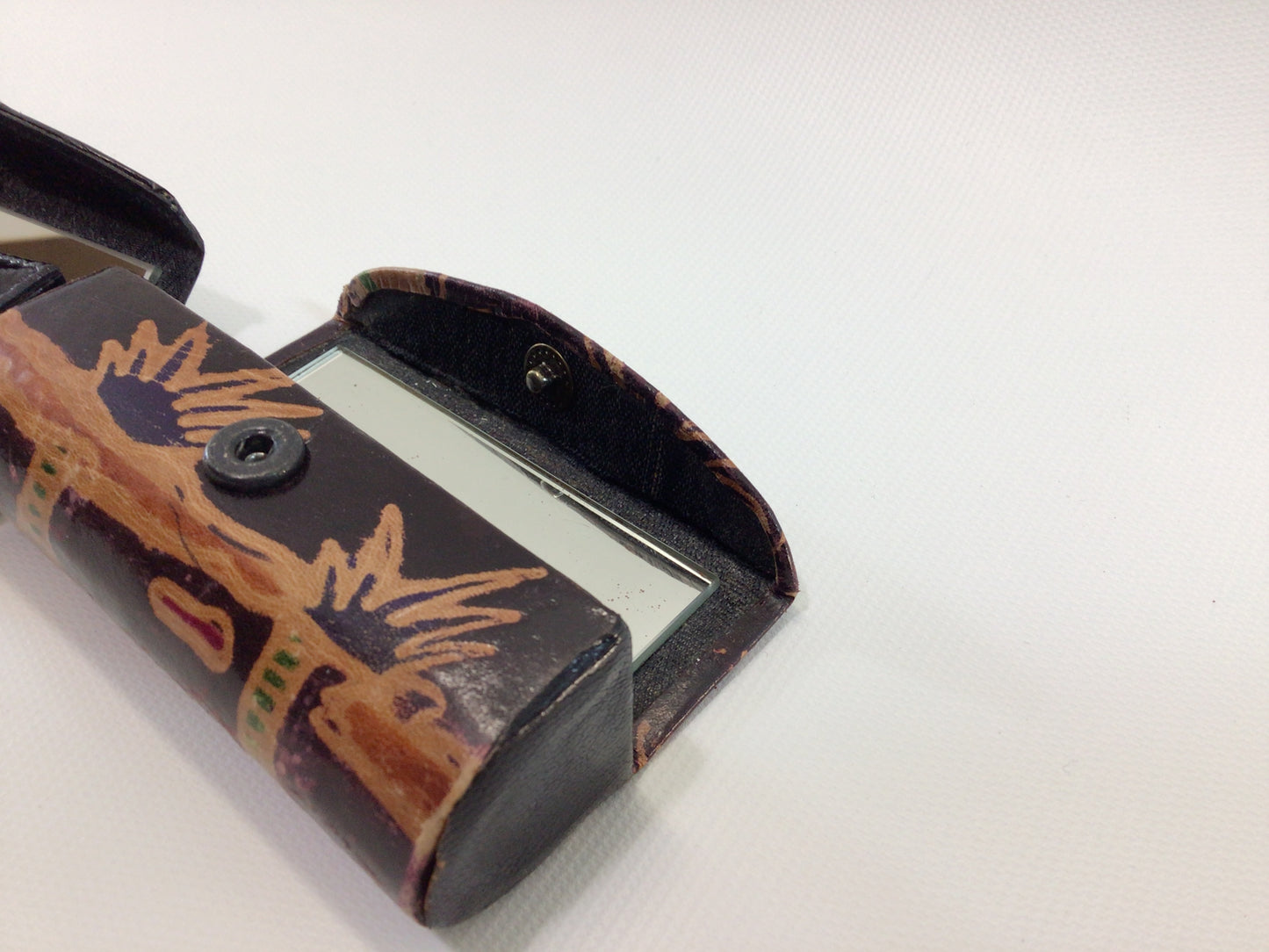 Retro 80s Mirrored Lipstick Case Holders Good Luck Elephants Palm Trees and Faux Alligator