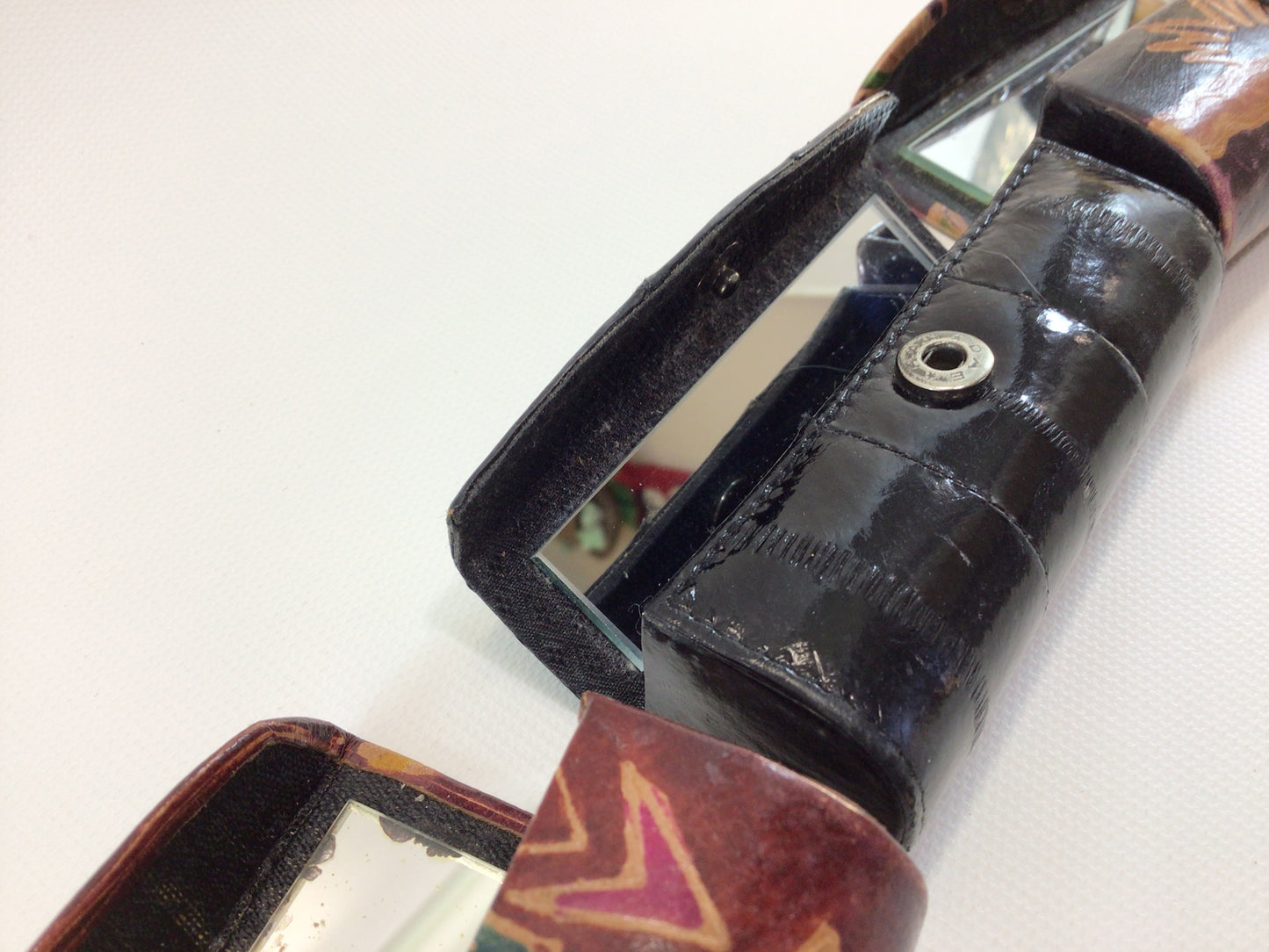 Retro 80s Mirrored Lipstick Case Holders Good Luck Elephants Palm Trees and Faux Alligator