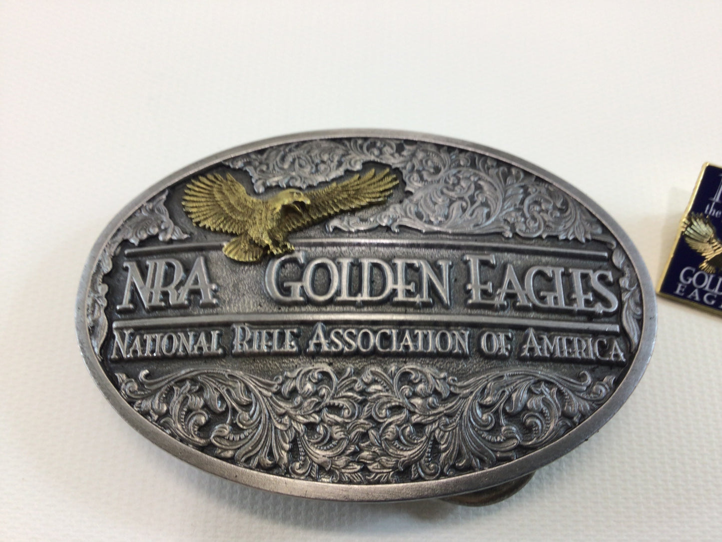 NRA Golden Eagles 1995 Belt Buckle and Pin Set Vintage Brass 940492