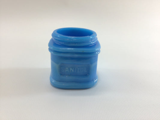 Sanitol Cold Cream Jar Sky Blue Slag Glass Antique Advertising Vanity Home Decor