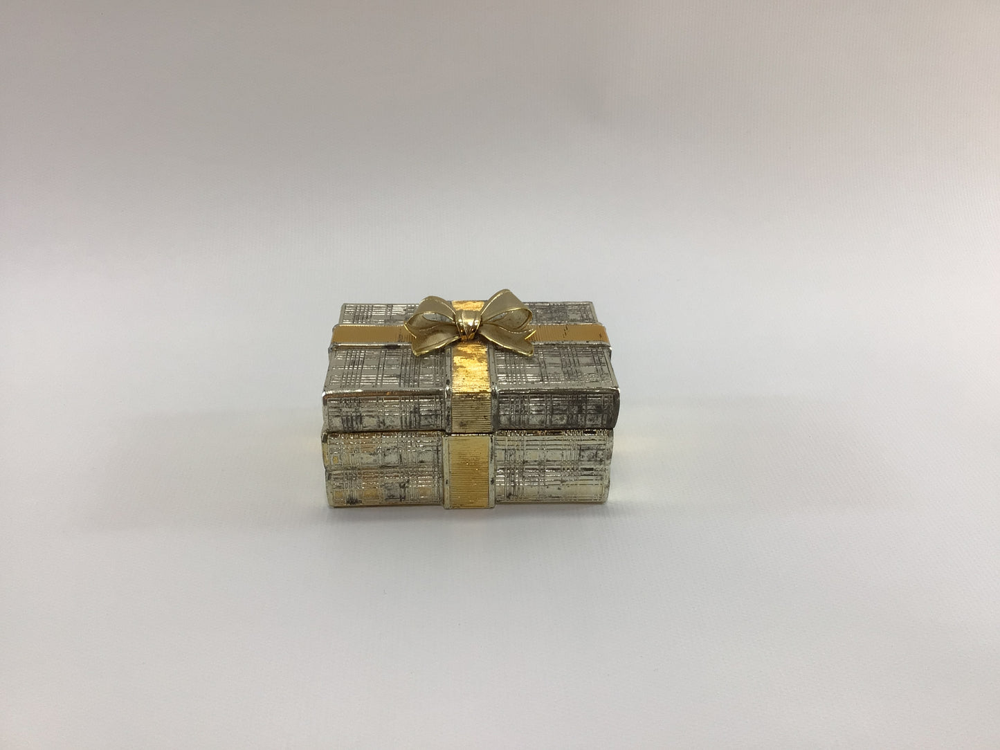 Book Stack Music Trinket Box Jewelry Casket Vintage 1970's Vanity Decor Gold Tone Filigree with Bow