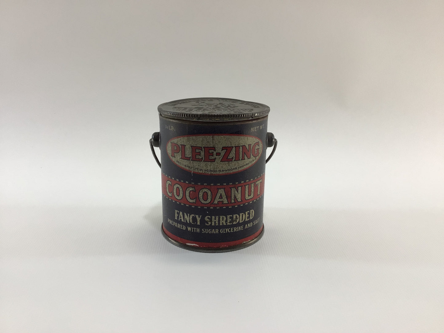 PLEE-ZING Fancy Shredded Coconut Tin with Bail Vintage General Store Country Kitchen Advertising Ephemera
