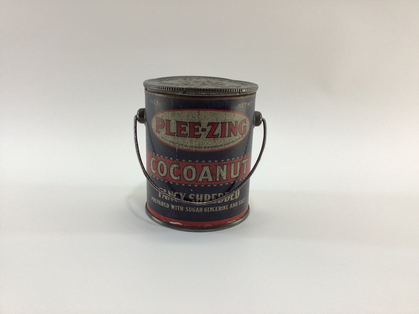 PLEE-ZING Fancy Shredded Coconut Tin with Bail Vintage General Store Country Kitchen Advertising Ephemera