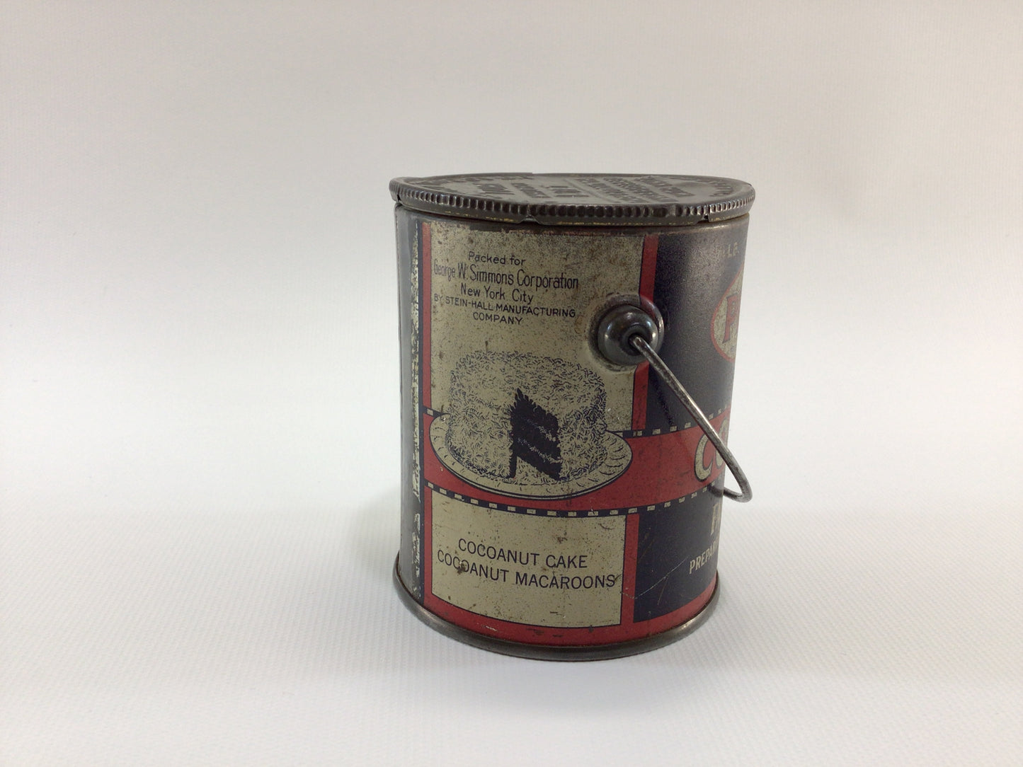 PLEE-ZING Fancy Shredded Coconut Tin with Bail Vintage General Store Country Kitchen Advertising Ephemera