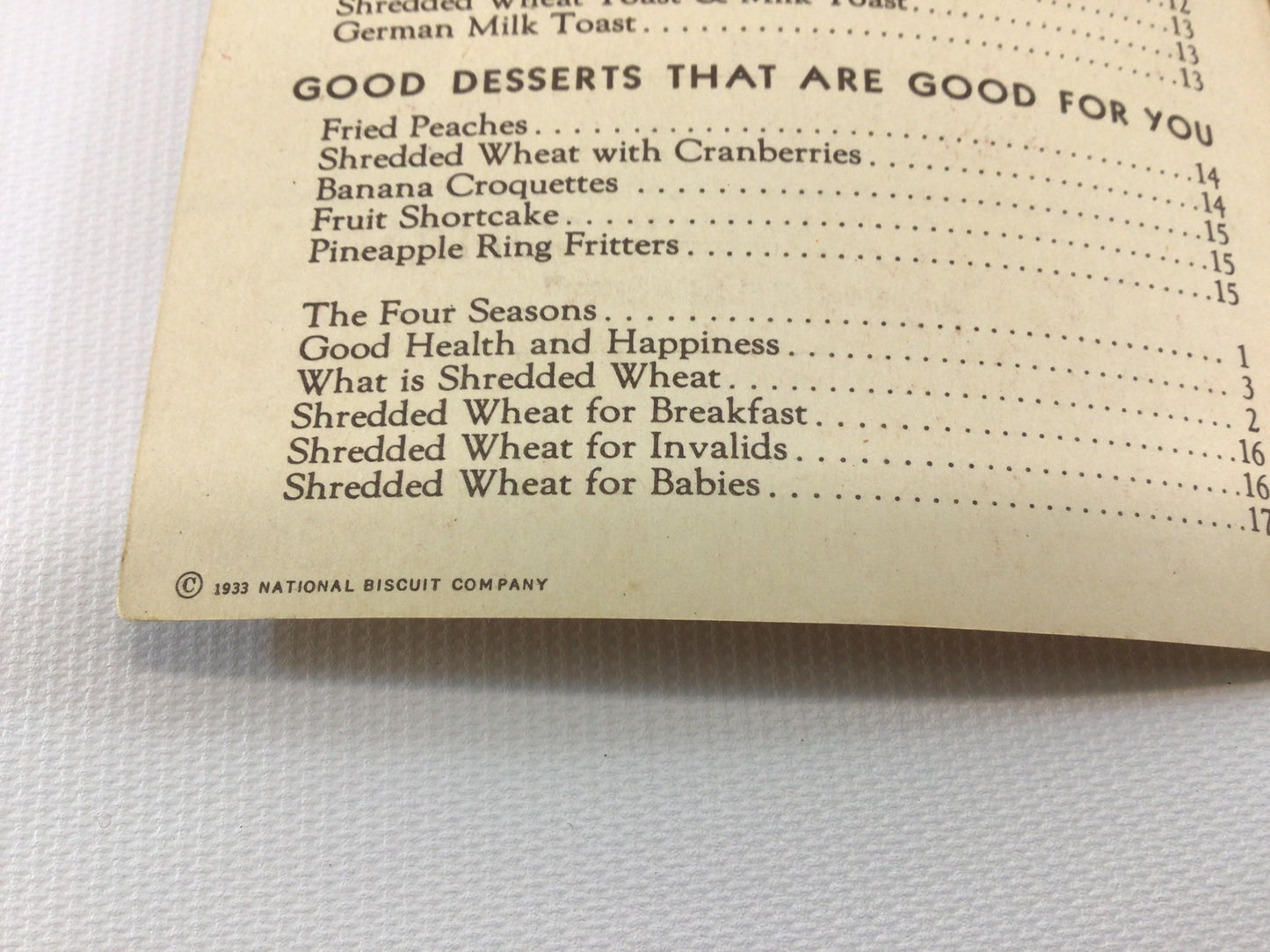 Shredded Wheat Advertising Recipe Booklet Vintage Nabisco Niagara Falls Ephemera Copyright 1933