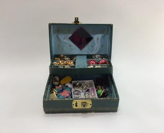 Jewelry Box Earrings Lot Rhinestones Enamel Gold and Silver Tone Wear Reuse Repurpose Altered Art or Mixed Media Assemblage New and Used