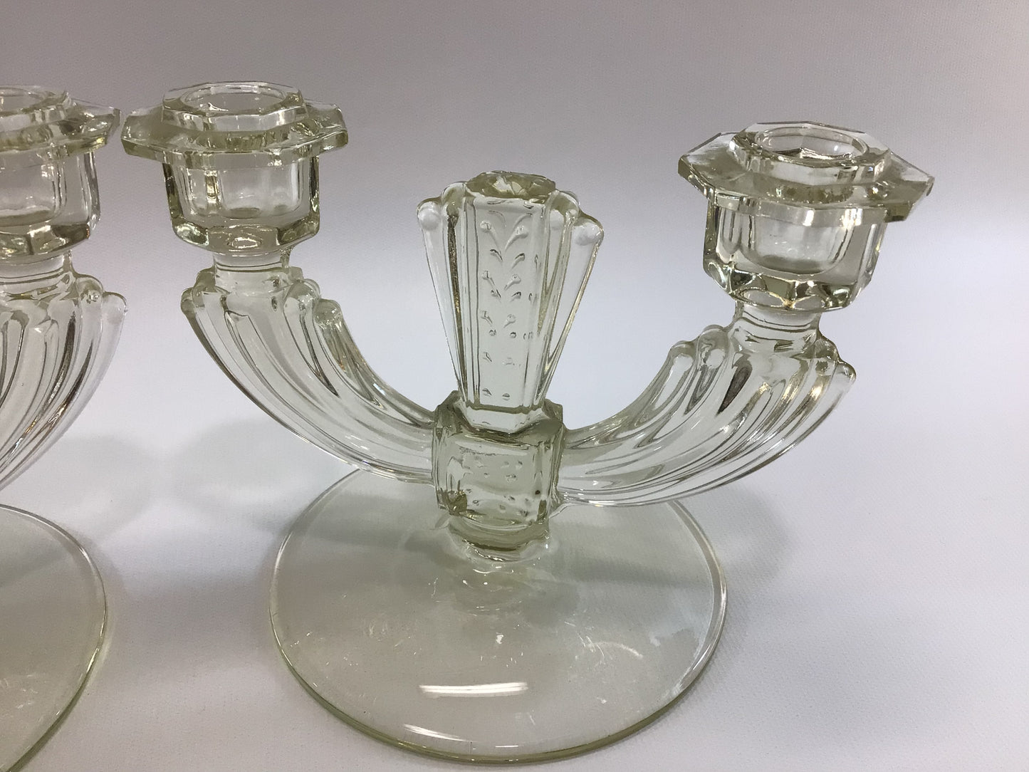 Tiffin Double Light Candlestick Holders Yellow Glass Circa 1940's