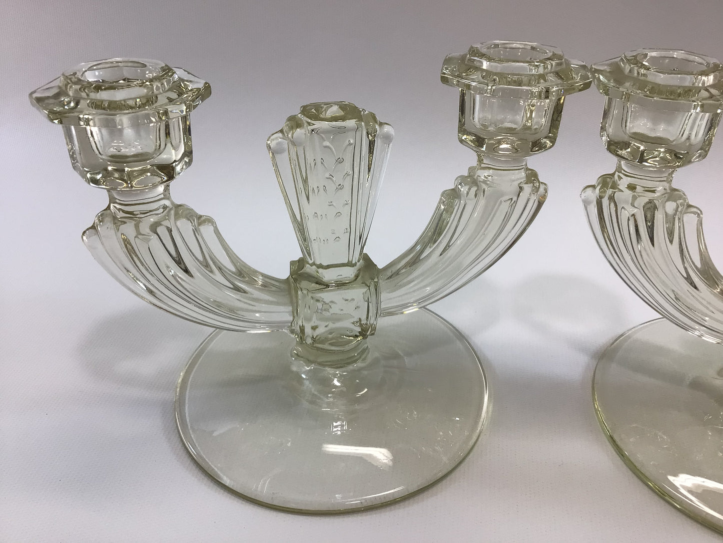 Tiffin Double Light Candlestick Holders Yellow Glass Circa 1940's