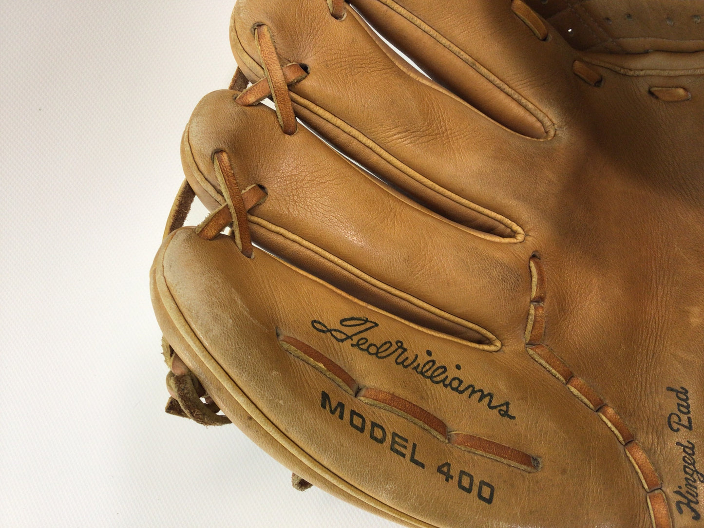 Sears Roebuck Ted Williams Model 400 12" Leather Baseball Glove 16199 Hinged Pad Made in Japan Left Hander