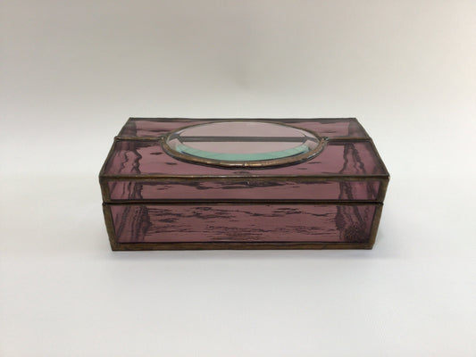 Purple Glass Trinket Box Jewelry Casket Beveled Top Mirrored Bottom Vintage Hammes House Vanity Decor Storage Container