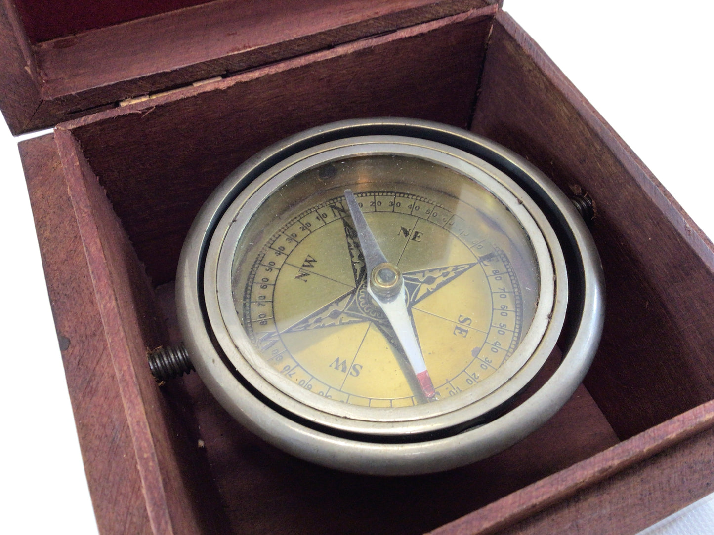 Decorative Boxed Gimbal Compass Brass Magnetic Base Plate Open Face