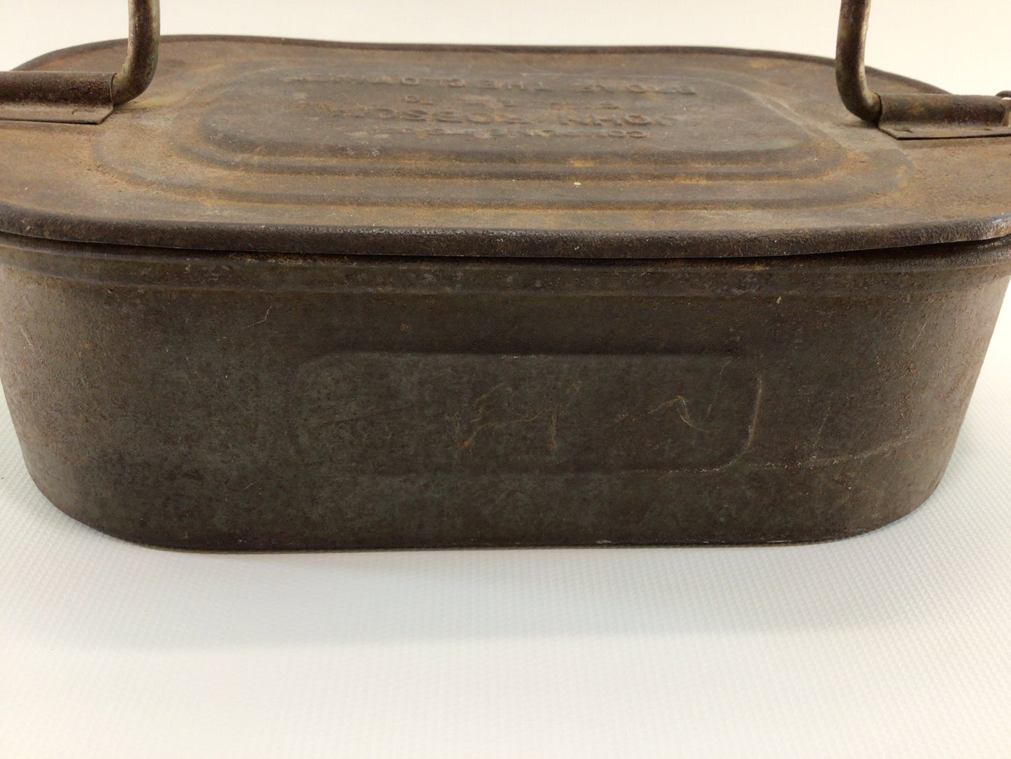 Antique Coal Miner's Lunchbox Food Container with Bail Handle Rustic Primitive Home Decor Compliments of John Robson