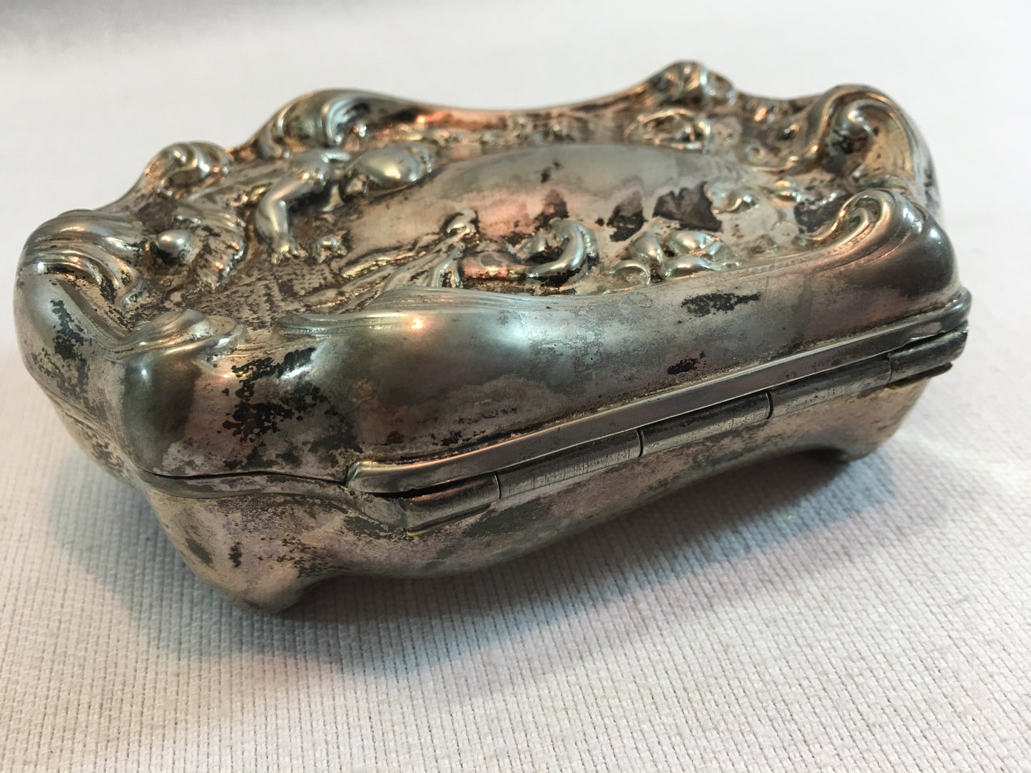 Art Nouveau Jewelry Casket Footed Forbs Silver Company Floral Design Dresser Trinket Box Quadruple Plate