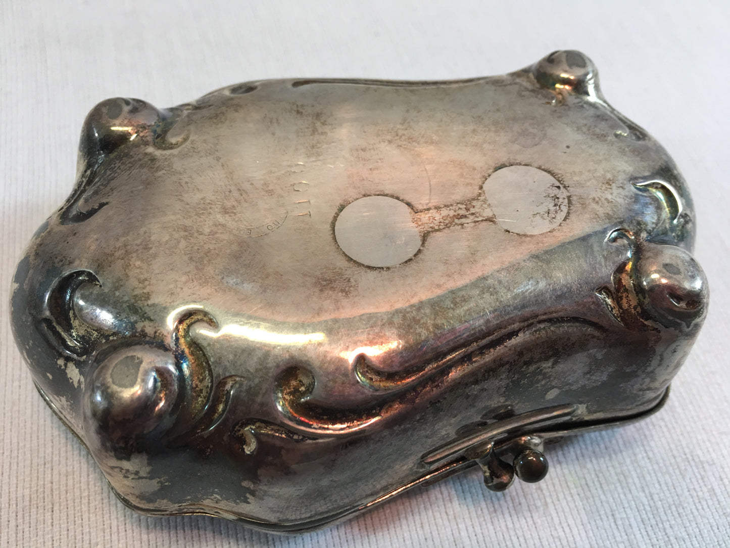 Art Nouveau Jewelry Casket Footed Forbs Silver Company Floral Design Dresser Trinket Box Quadruple Plate