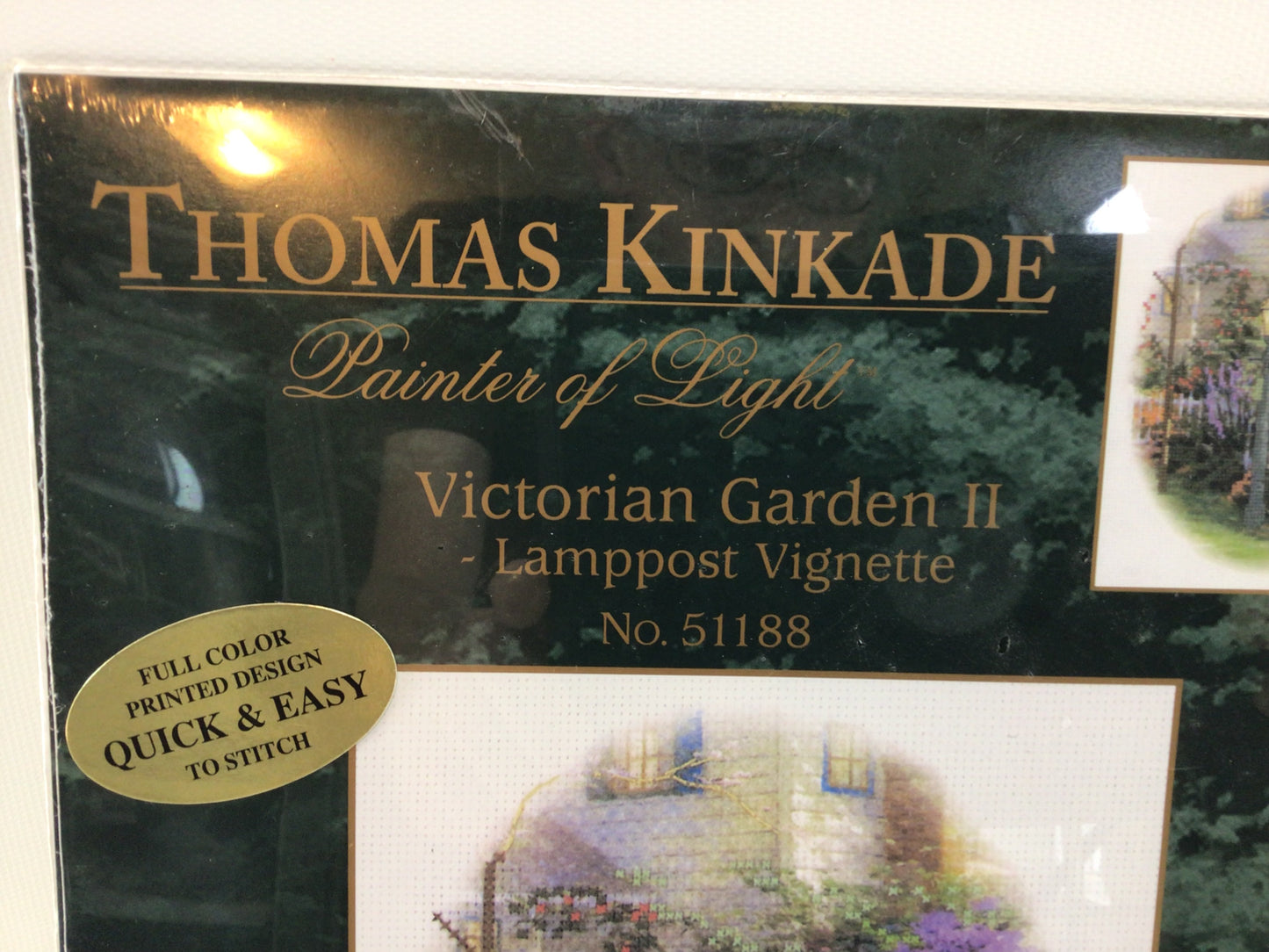 2000 Candamar Designs Thomas Kinkade Cross Stitch Kit No. 51188 Lamppost Vignette Victorian Garden