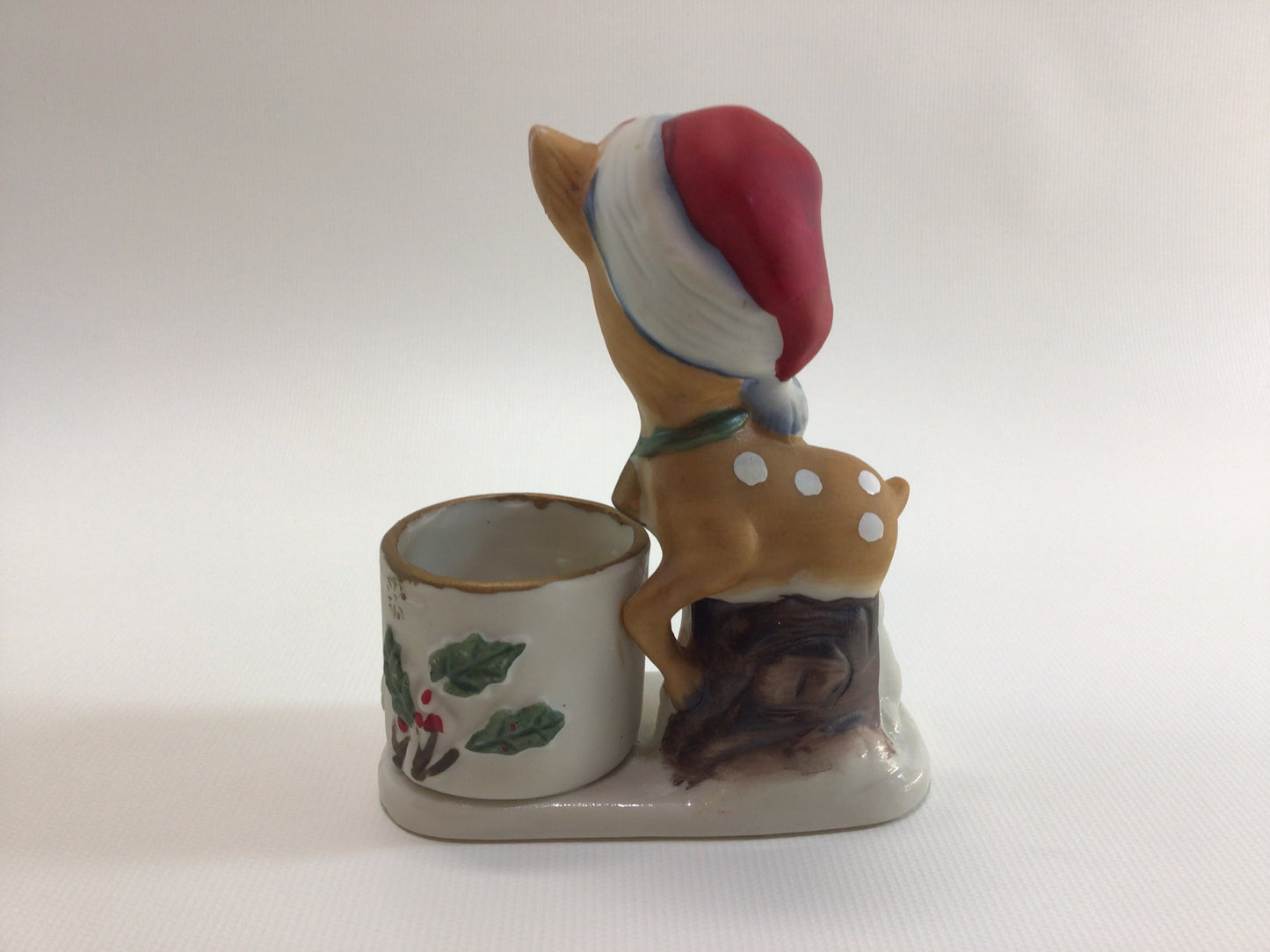 Jasco Christmas Little Reindeer 1978 Bisque Ceramic Votive Candle Holder Made in Taiwan Kitschy Cute Nostalgic Holiday Decor