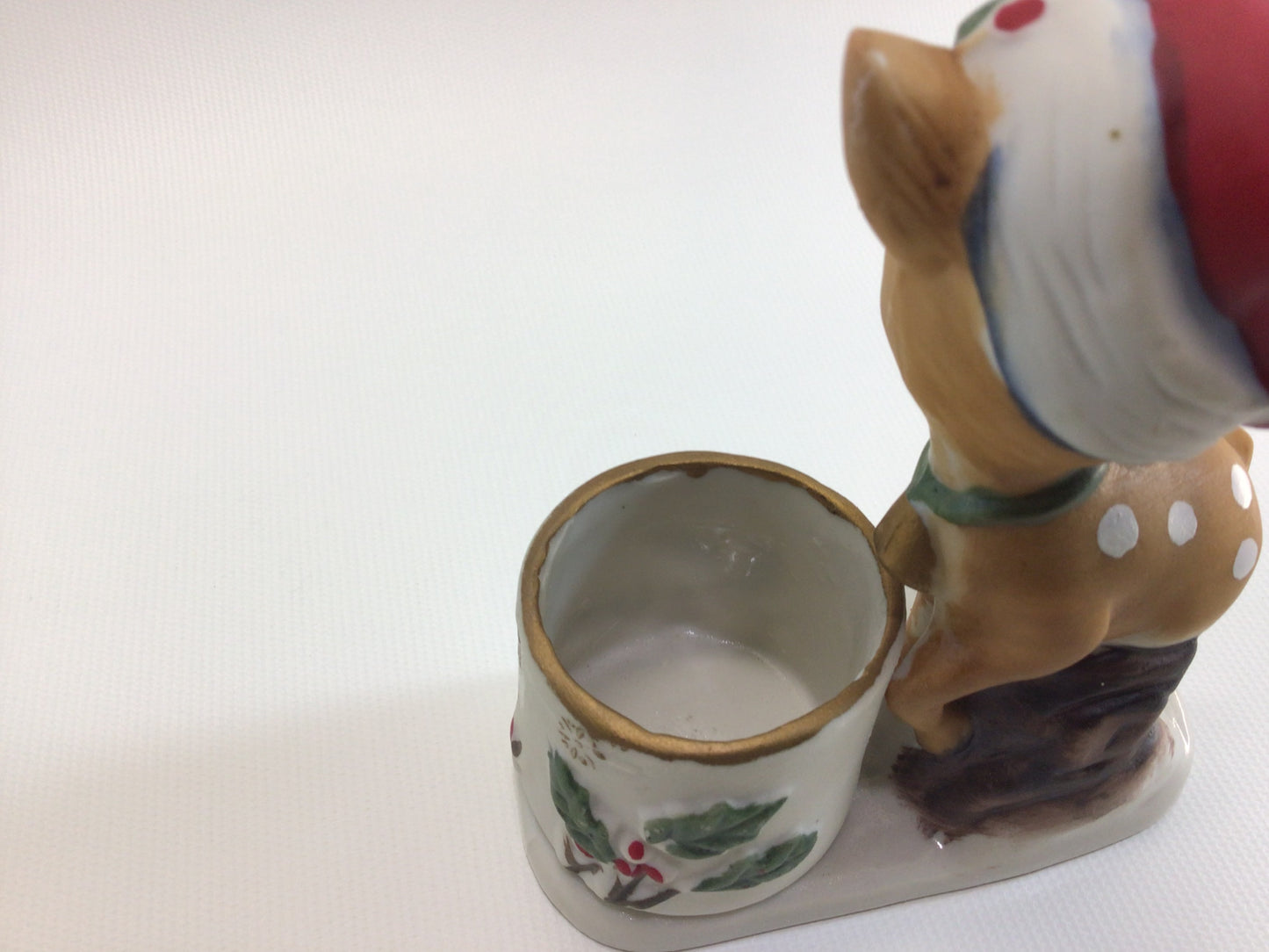 Jasco Christmas Little Reindeer 1978 Bisque Ceramic Votive Candle Holder Made in Taiwan Kitschy Cute Nostalgic Holiday Decor