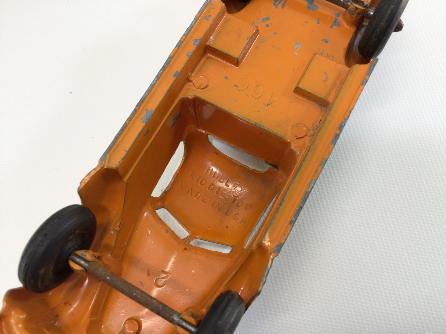 Orange Stake Truck Vintage Hubley Kiddie Toy 460 Toy Utility Vehicle Cast Iron and Black Rubber Wheels