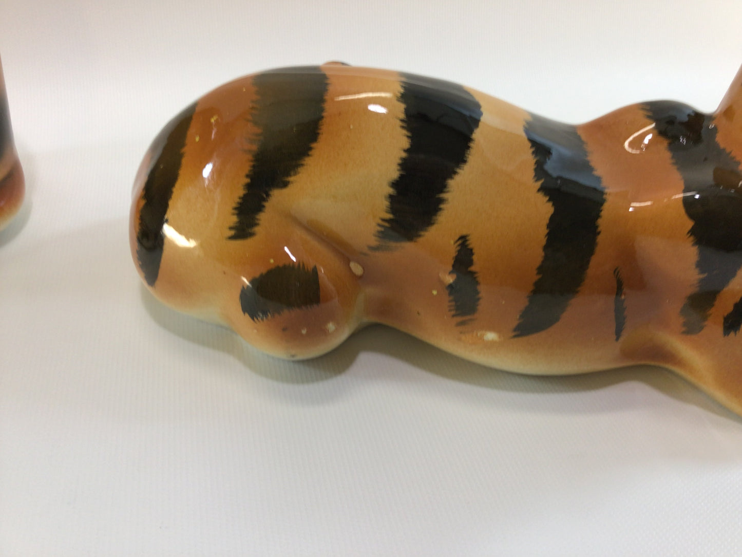 Ceramic Tiger Figurines 12" Hand Painted Mid Century Kitsch Decor Made in Japan